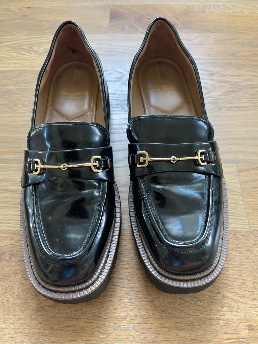 Sam Edelman Black Patent Loafers with Gold Bit - Picture 4 of 7